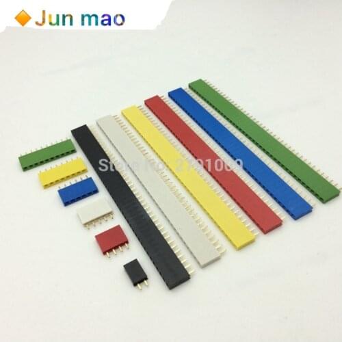 2.54mm Single Row Female PCB Board Pin Header Connector Strip Pinheader 2/3/4/6/8/10/16/40p 1*2 pin colourful socket
