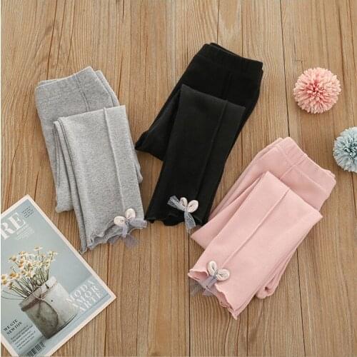 3 4 5 6 7 8 Years Baby Girls Leggings 2021 Spring Autumn New Kids Casual Cotton Trousers Cute Bow Tie Pants for Girls Leggings