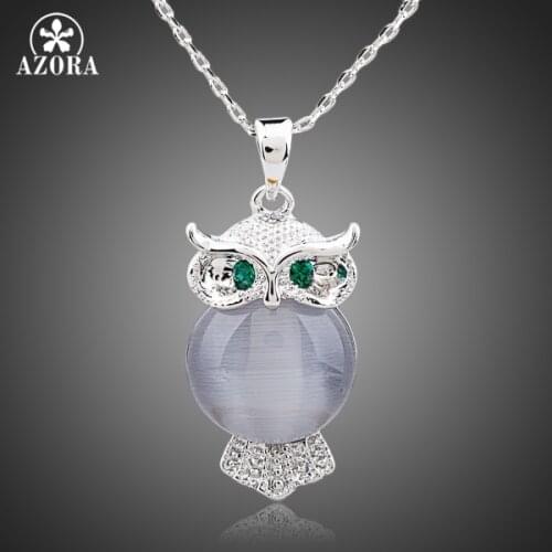 AZORA A Bird of Minerva White Gold Color Stellux Austrian Crystal Jewelry Pendant Necklace TN0098