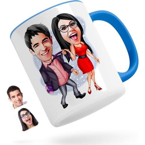 Personalized Valentine Caricature Of Blue Mug Bardak-4