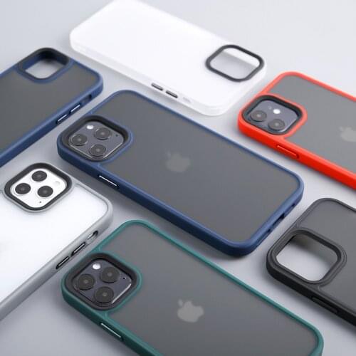 Translucent Matte Shockproof Phoone Case For iPhone 12 11 13Pro Max XR X Max 8 7 Plus 12Mini Anti-fall Bumper Skin Feeling Cover