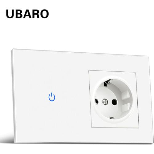 UBARO EU/UK Standard Tempered Crystal Glass Wall Panel Light Touch Switch&Socket Combination Sensor Button German Standard Plug