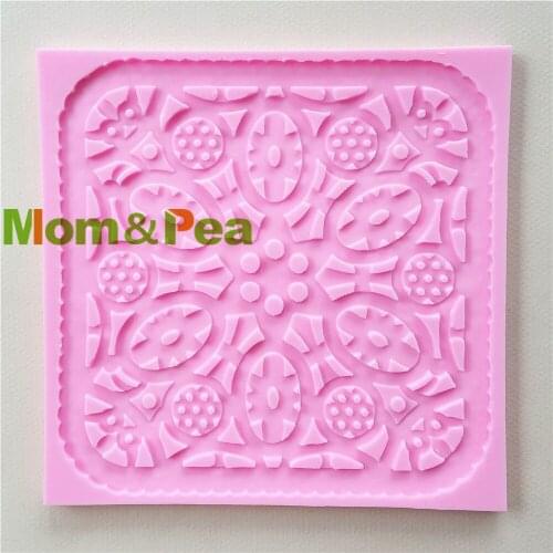 Mom&Pea 1155 Free Shipping Lace Square Shaped Silicone Mold Cake Decoration Fondant Cake 3D Mold Food Grade Pink