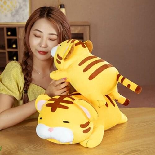 42/55CM Cute Lying Close Eyes Tiger Plush Toy Stuffed Sofa Cushion Soft Sleeping Pillow Kids Baby Accompany Doll Birthday Gifts