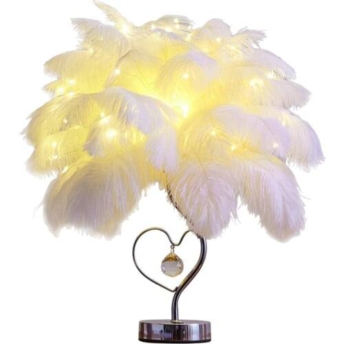 Nordic Feather Girl Room Table Lamps Bedroom Bedside Warm Romantic Study Room Table Lights Wedding Birthday Gift Deco Lighting