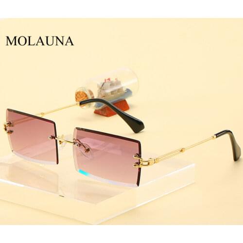 Rimless Sunglasses Women 2021 Luxury Brand Designer Rectangle Sunglasses Vintage Clear Gradient Female Glasses Oculos De Sol