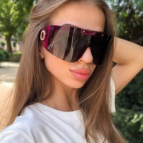 Vintage Super Big Frame One Piece Sunglasses For Women Luxury Brand White Black Clear Glasses Men Uv400 Oversized Shield Eyewear
