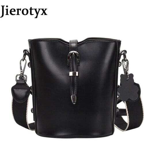 JIEROTYX Fashion 2020 New Trend Bucket Crossbody Bags For Woman Handbag Female Buckle PU Leather Shoulder Messenger Bags