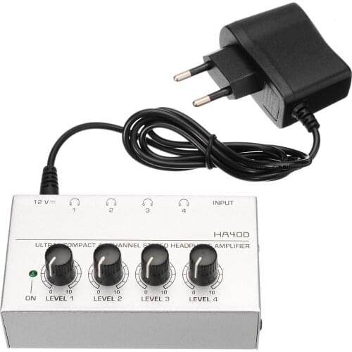Onsale 1pc HA400 Ultra-Compact 4 Channel Headphone Audio Stereo Amp Microamp Amplifier EU Adapter
