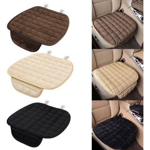 Universal Vehicle Seat Breathable Pad Car Seat Cushion Plush Seat Pad Anti-Slip Storage Pocket for Winter Autumn