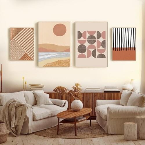 Simplistic Nordic Morandi color abstract geometry river Japanese style art deco painting picture poster canvas print mural