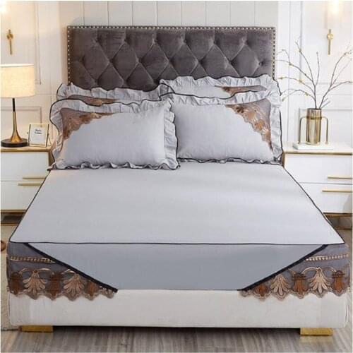High quality solid color Bed Mattress Cover Bed Dust Cover Cotton material Bed sheet lace edge bed protect cover multi-size