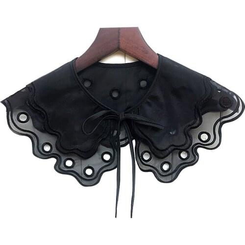 YSMILE Y New Women Sweet Cute Embroidery Fake Collar Personality Tie Up Remove Detachable Double Layer Collar For Girl
