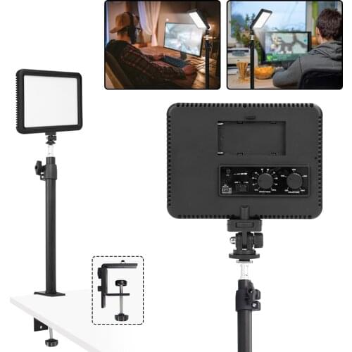 Dimmable LED Video Light Panel Fill Lamp Adjustable Desk C Clamp Monopod Mount Stand for Video Conference Youtube Live Streaming