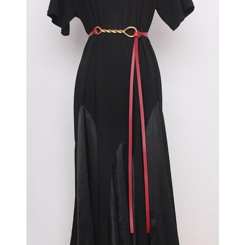 Womens runway fashion gold buckle PU leather Cummerbunds female Dress Corsets Waistband Belts decoration narrow belt R234