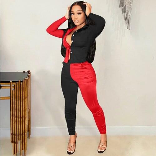 Active Wear Color Block Two Piece Set Women Hipster High Street Buttons Up Long Sleeve Blouse and Jogger Sweatpant Sport Suits