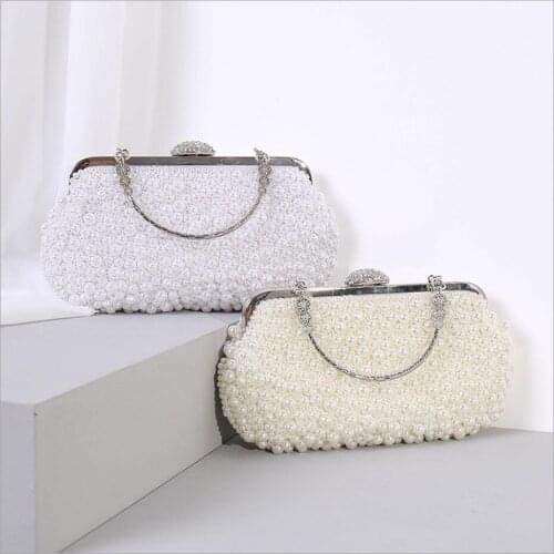 Women creamy-white Clutch purse wallet bag female white Beaded Evening Bags lady Handbags Purses Dinner Minaudiere Bag party bag