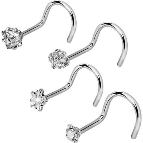 1set Ceative Zircon Bone Nose Stud Piercing Earring Nose Ring Prong CZ Nose Jewelry Hot Sale Color Anodized Copper Metal