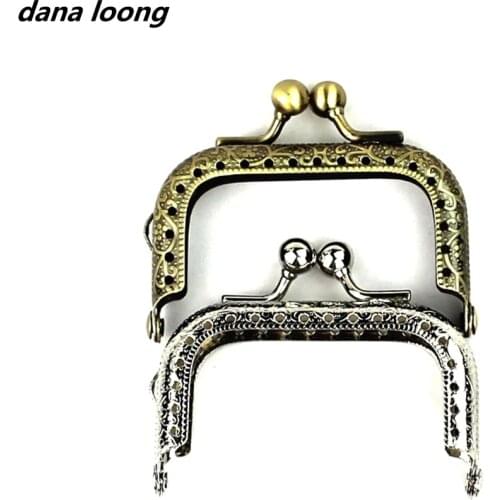 1 Piece 6.5 CM Antique Bronze or Silver Square Shape Embossing Mini Tiny Metal Purse Frame DIY Kiss Clasp Lock Bag Accessory