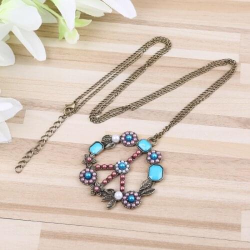 1Pc Antiqued Vintage Nostalgic Retro Bronze Peace Sign Pendant Necklace Chain R58E