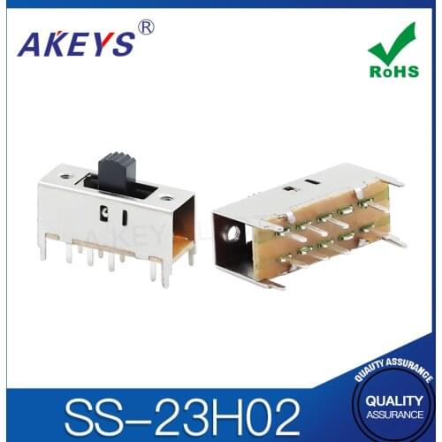 10PCS SS-23H02 2P3T Double pole three throw 3 position slide switch 8 solder lug pin DIP type with 4 fixed pin