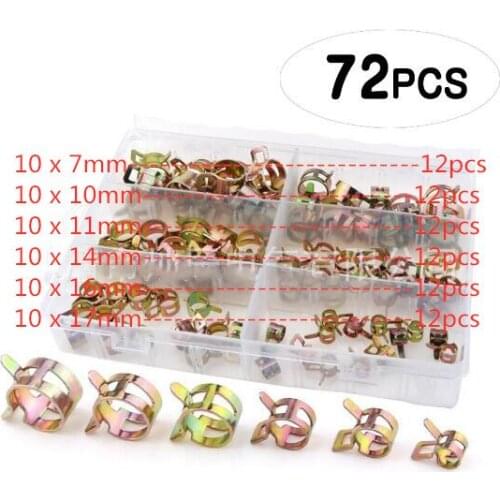 72Pcs/set 7-17mm Q673B Vacuum Spring Fuel Oil Water CPU Hose Clip Pipe Tube for Band Clamp Metal Fastener Assortment Kit