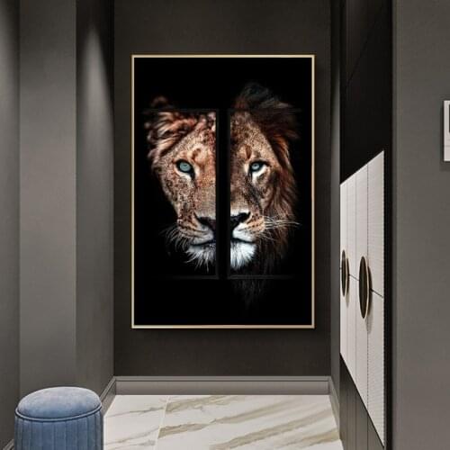 Lion and Lioness Abstract Canvas Paintings on the Wall Art Posters and Prints African Lions Animals Art Pictures For Living Room