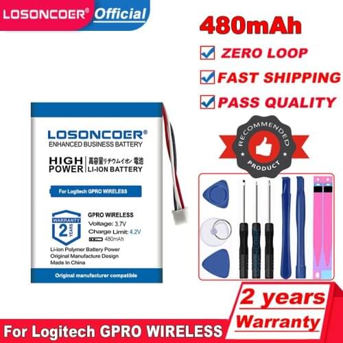 LOSONCOER 480mAh Replacement Battery For Logitech GPRO WIRELESS 240 Wireless Mouse Batteries 3-wire plug Free tools