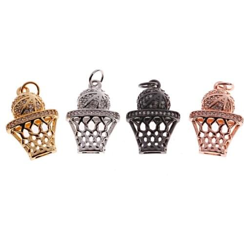 Basketball Frame Pendant Necklaces Male Gold Color Sports Necklace Men Jewelry Hip Hop Chain Crystal Necklace Jewelry