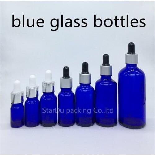 Free shipping 5ml-100ml blue Glass Bottle With Dropper Essential Oil Bottle, High quality Perfume bottle 100pcs/lot