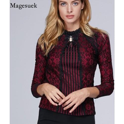 New Spring Autumn Women Shirts Blouses Women Casual Long Sleeve Solid Shirt Tops Female Office Lady Floral Lace Blosue Tops 801G