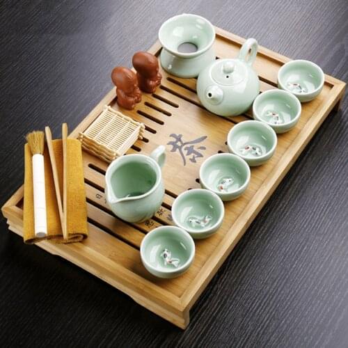 Kung-Fu Tea Set Bamboo Solid Wood Rectangular Household Living Room Tea Table Saucer Simple Water Storage Tray Tea Sea