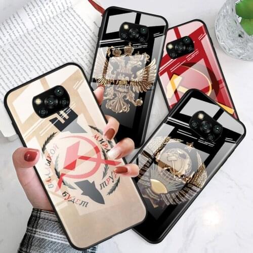 Russia flag for Xiaomi POCO X3 NFC F3 M2 X2 F2 Redmi K30 Redmi Note 9 Pro Luxury Tempered Glass Phone Case Cover