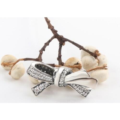 Valentines Day S925 Sterling Silverornate Bow Zircon Beads Fit Original Bracelets Women Jewelry Gifts