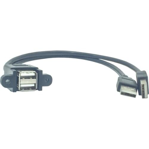 Dual USB 2.0 Male to USB 2.0 Female Extension Cable With Flush Mount Panel For PC With Screw Holes 0.25M 0.5M 1M
