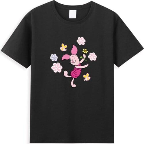 Kawaii Piglet Dancing T-Shirts Winnie the Pooh T Shirts Male Punk Pop Harajuku Tshirts Casual Short Sleeve Disney Male Tee Shirt