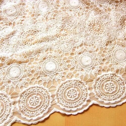 YACKALASI Cotton Embroidery Lace Fabric Soft Double Sides Round Flower Allover Floral Embroidered Dress Diy Lace Off White 125cm