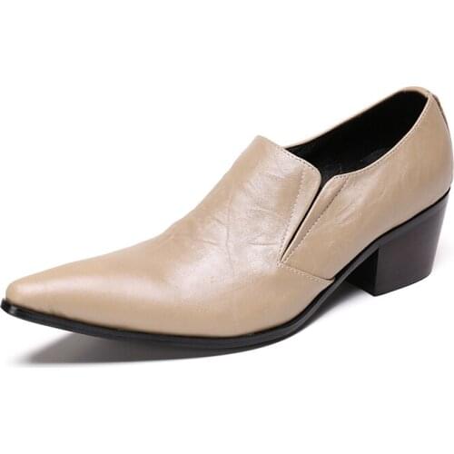 Italian Men Dress Shoes Solid Genuine Leather Pointed Toe Business Formal Shoes Height Increasing Shoes Sapato Masculino Social