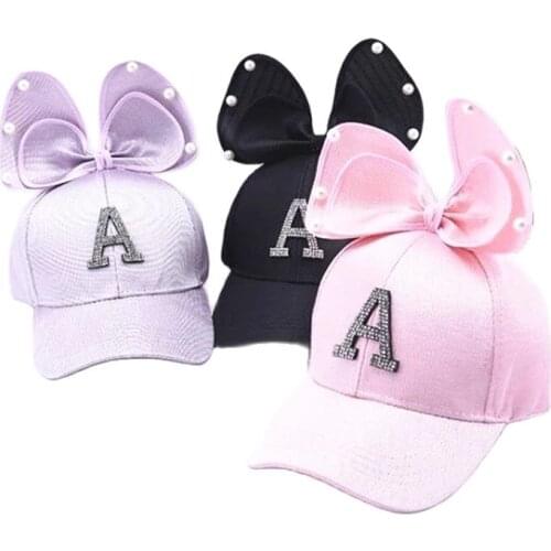 Kid Boy casual rabbit ear curved baseball cap New Children girl cute snapbacks hat Adult Rhinestone pearl beading Hip hop caps
