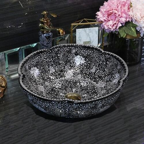 Chinese Retro Antique Multiple Yushu honeysuckle Artistic Ceramic Household Wash Basin