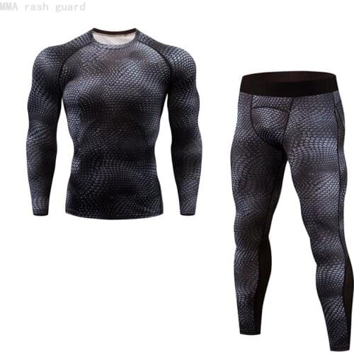 Mens clothing suits Long-sleeved T-shirt + pants 2 piece Tracksuit Quick dry Warm sweat suit Fitness tights Training suits set