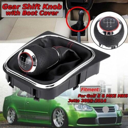 5 Speed Leather Gear Shift Knob + Gaiter Boot Cover for Golf 6 MK5 MK6 2005-2014