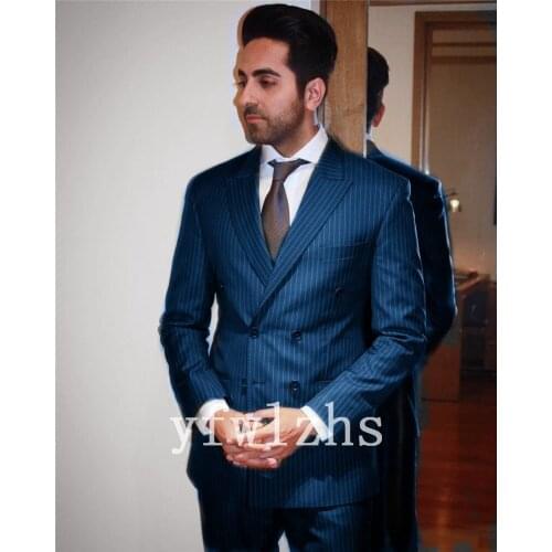 Handsome Double-Breasted Groomsmen Peak Lapel Groom Tuxedos Mens Wedding Dress Man Blazer Prom Dinner (Jacket+Pants+Tie) A155