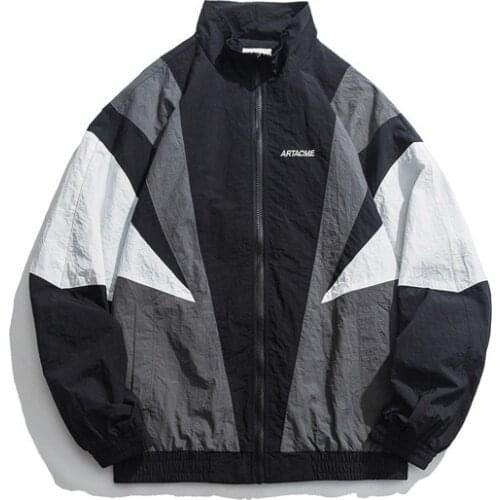 2019 jacket mens stand collar stitching American style brand sports loose casual ins coat