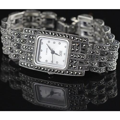 Hot Sale HF Women Classic Silver Bracelet Watch S925 Real Silver Bracelet Watch Pure Silver Bracelet Watches Real Silver Bangle
