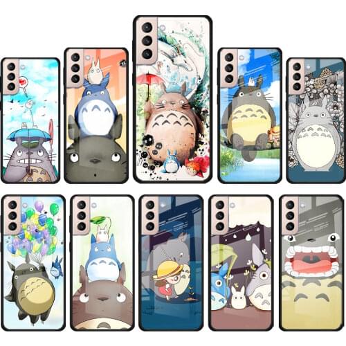 Cute Totoro for Samsung Galaxy S21 Ultra Plus A72 A52 4G 5G M51 M31 M21 Luxury Tempered Glass Phone Case Cover