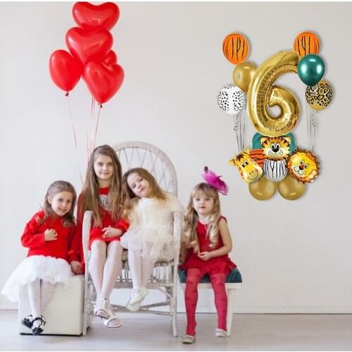 18pcs Hot Jungle Animal Monkey Lion Balloon Set Metallic Balloon Number 1 2 3 4 5 6 7 8 9 Happy Birthday Party Decor Baby Shower
