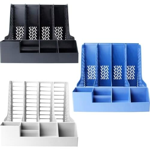 4 Sections Desktop File Rack Paper Book Hold Office Document Tray Organizer Box M17F