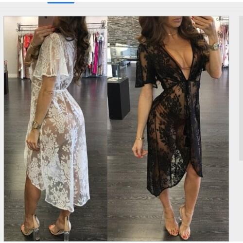 2020 New Women Sexy Cover Up Women Lace Hollow Out Cardigan Bathing Suit Crochet Bikini Swimming Beach Wear White Black