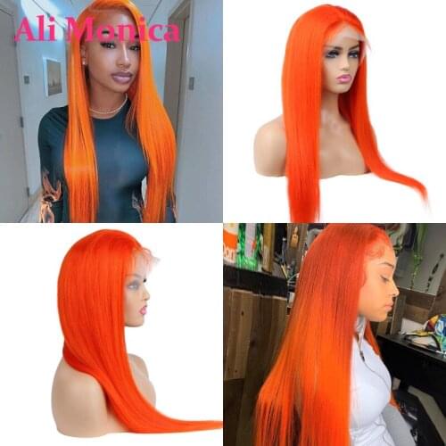 Orange 13x4 Lace Front Wig for Black Women Preplucked and Bleached Knots 13x1 T Part Human Hair Wigs with Baby Hair 30 Inch Long